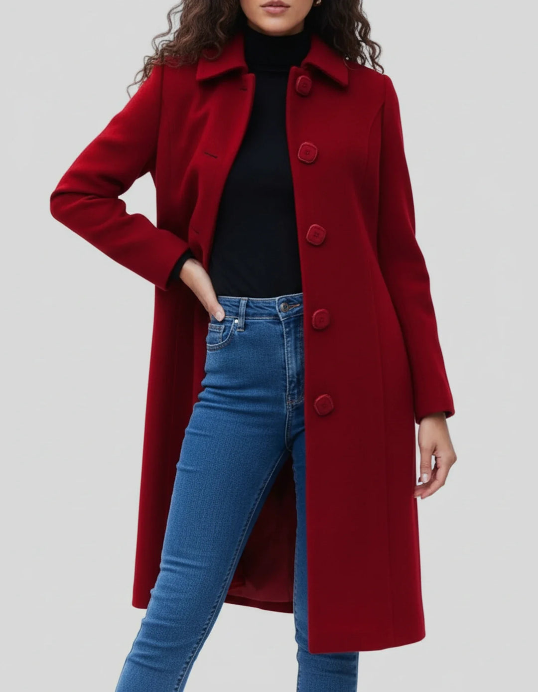 Women's Single Breasted Winter Trench Coat with Classic Collar