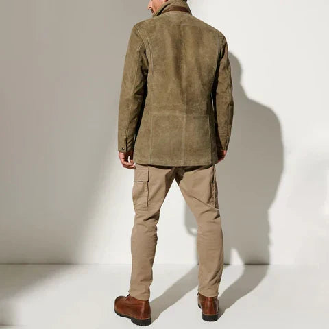 Men's Button-Up Blazer Jacket with Contrast Collar
