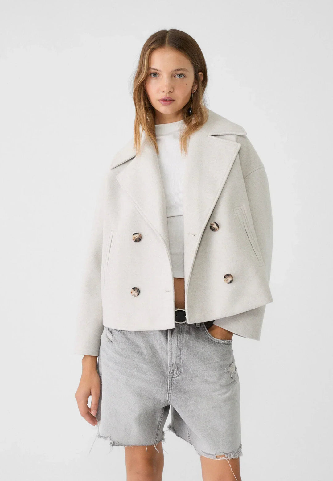 Women's Double-Breasted Short Jacket in Oversized Fit
