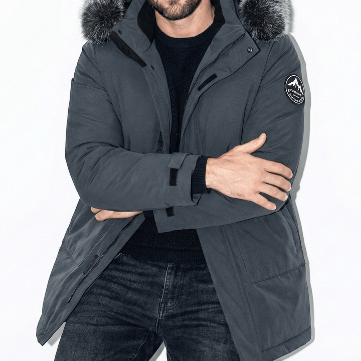 Men's Water-Repellent Winter Parka Jacket with Fur Hood