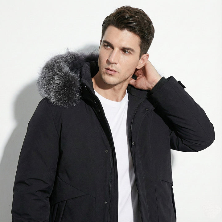 Men's Water-Repellent Winter Parka Jacket with Fur Hood