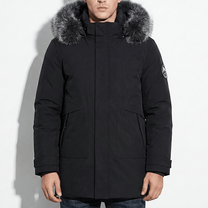 Men's Water-Repellent Winter Parka Jacket with Fur Hood