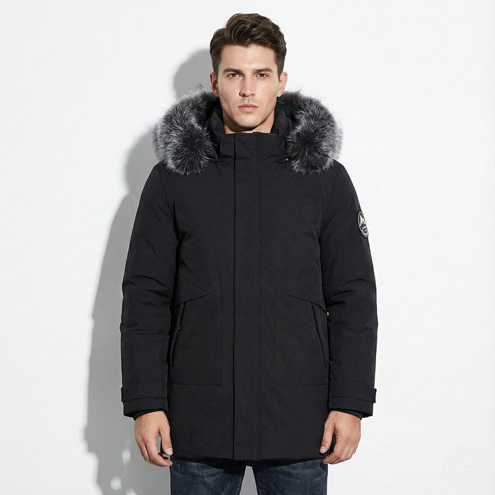 Men's Water-Repellent Winter Parka Jacket with Fur Hood