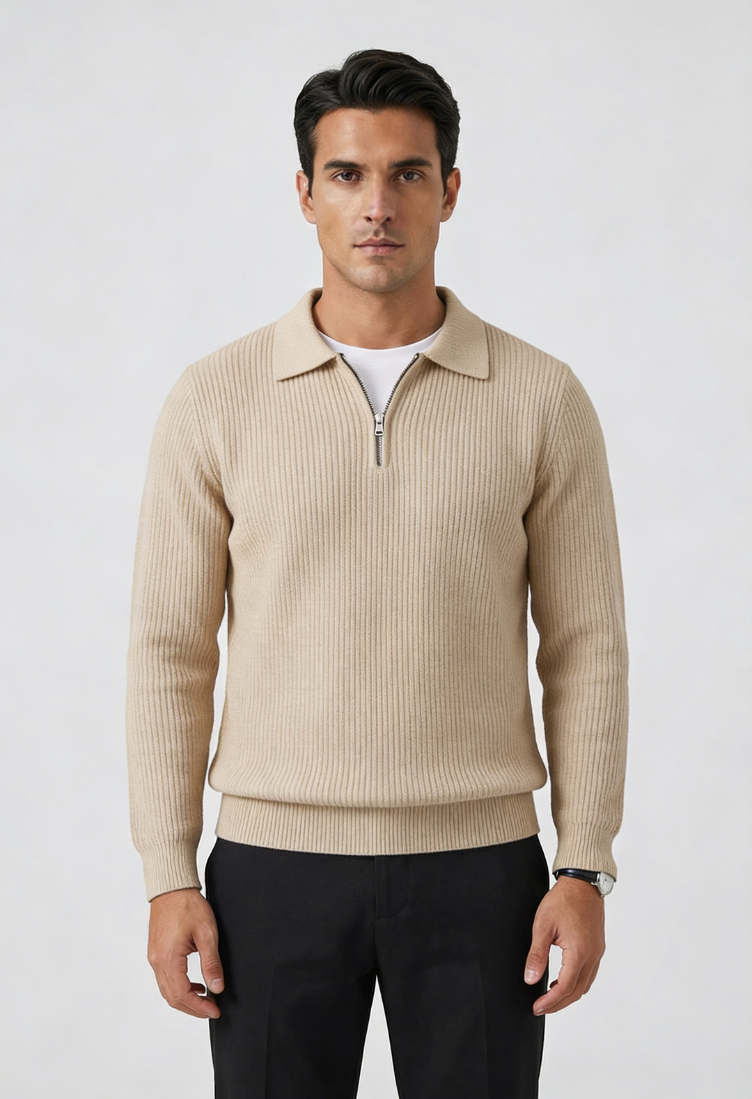 Men's Waffle Knit Quarter Zip Sweater in Fitted Silhouette