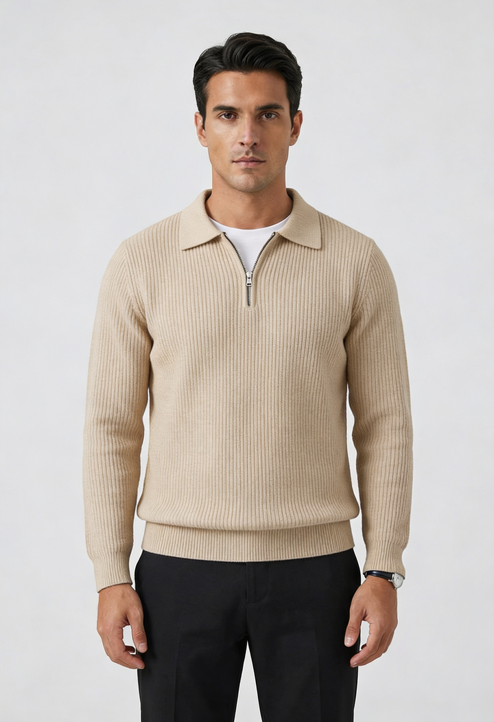 Men's Waffle Knit Quarter Zip Sweater in Fitted Silhouette