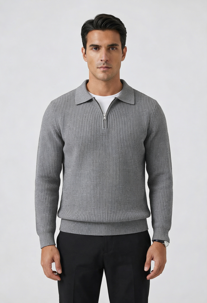 Men's Waffle Knit Quarter Zip Sweater in Fitted Silhouette