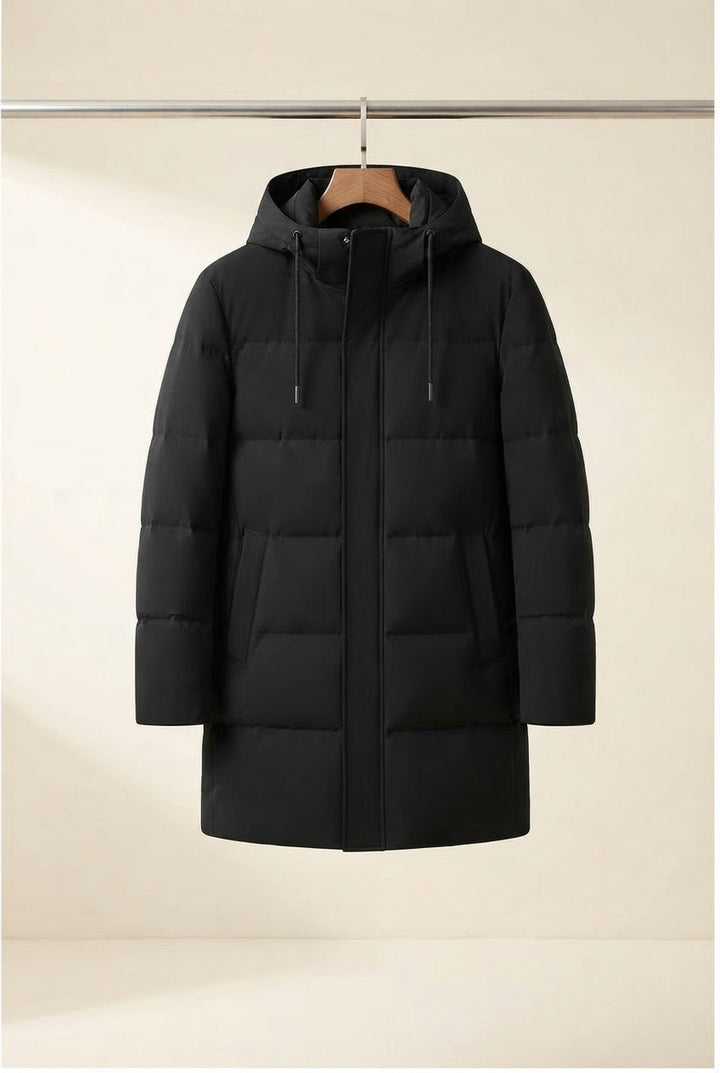 Men's Water-Resistant Longline Puffer Jacket with Hood