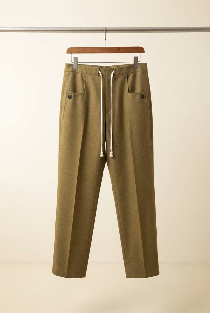 Men's Wide Leg Drawstring Trousers with Tapered Ankle