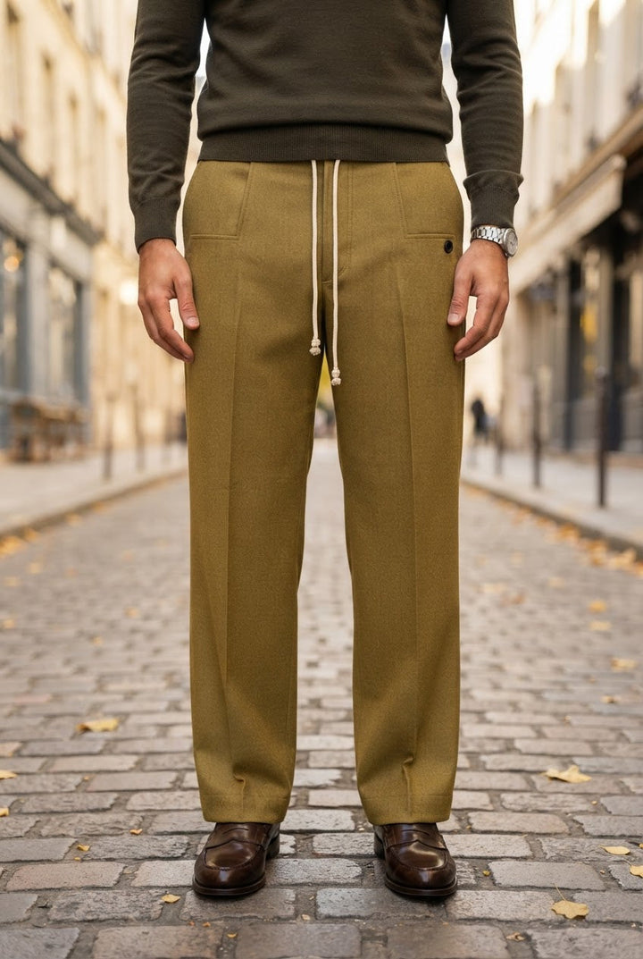 Men's Wide Leg Drawstring Trousers with Tapered Ankle