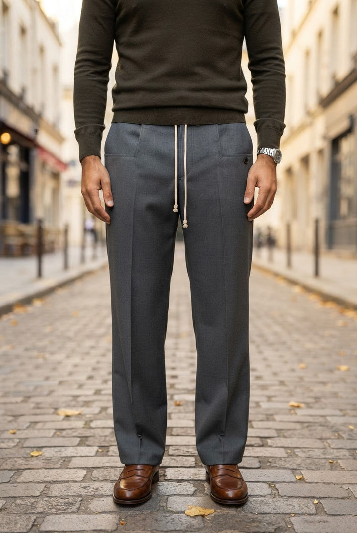 Men's Wide Leg Drawstring Trousers with Tapered Ankle