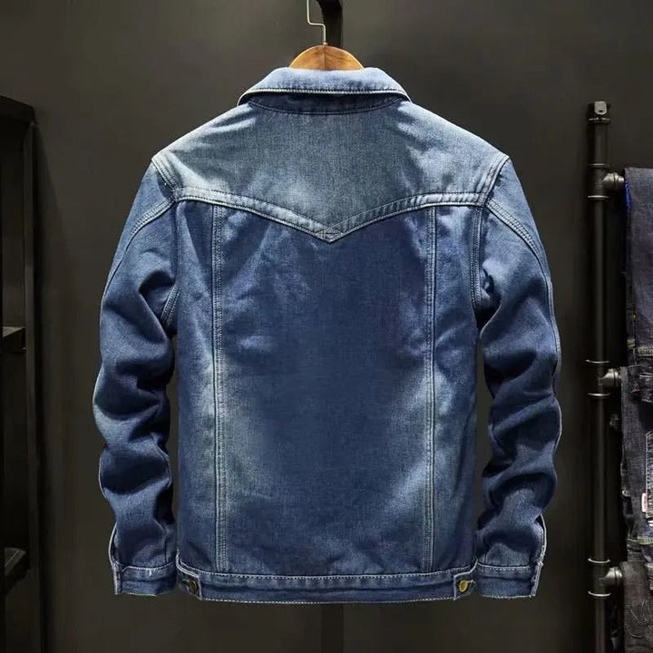 Men's Fleece-Lined Denim Jacket with Multiple Interior Pockets