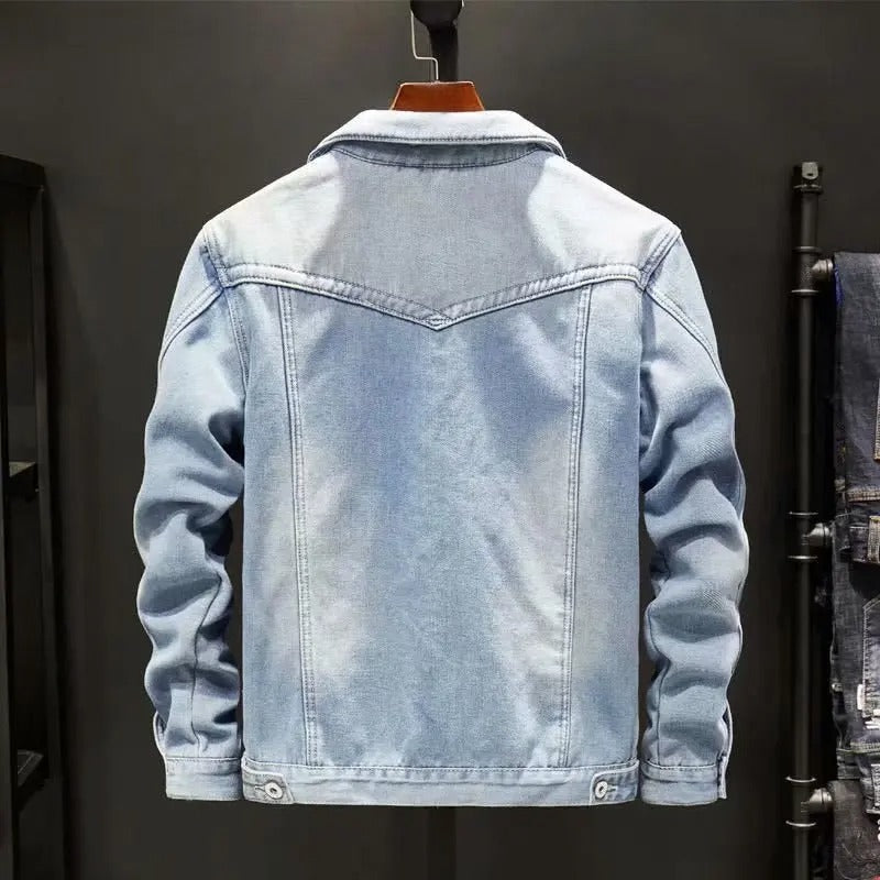 Men's Fleece-Lined Denim Jacket with Multiple Interior Pockets