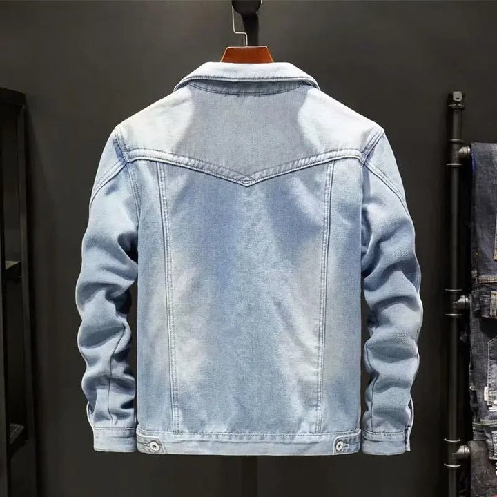 Men's Fleece-Lined Denim Jacket with Multiple Interior Pockets