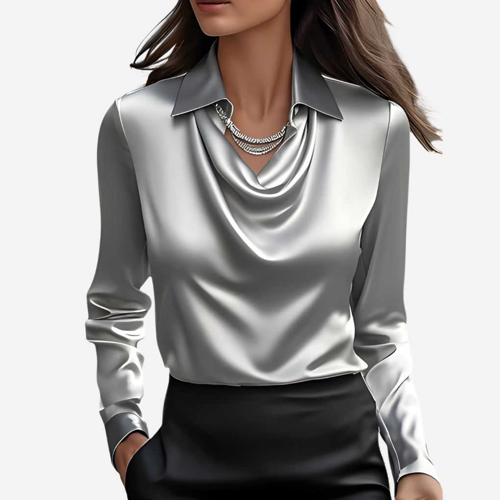 Women's Satin Cowl Neck Blouse in a Relaxed Fit