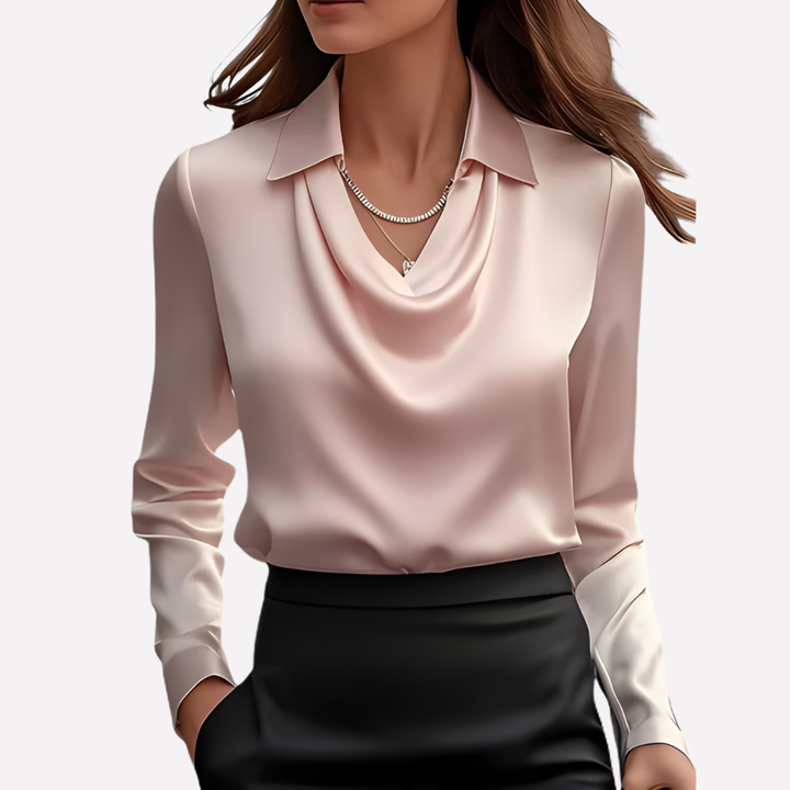 Women's Satin Cowl Neck Blouse in a Relaxed Fit