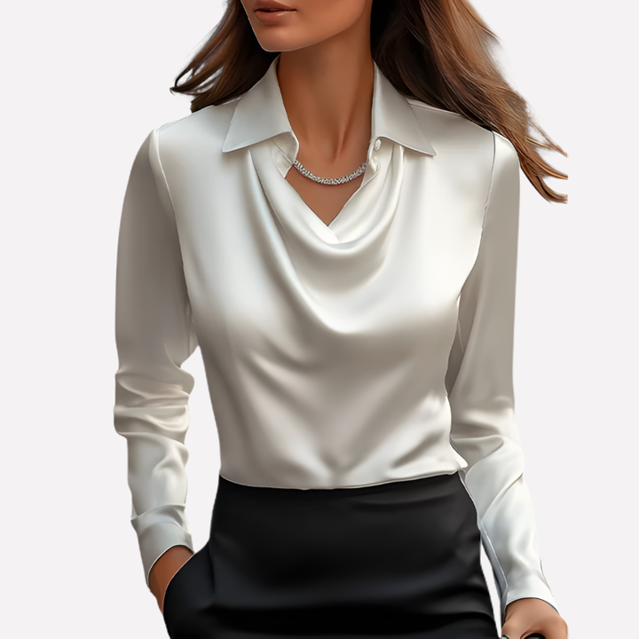 Women's Satin Cowl Neck Blouse in a Relaxed Fit