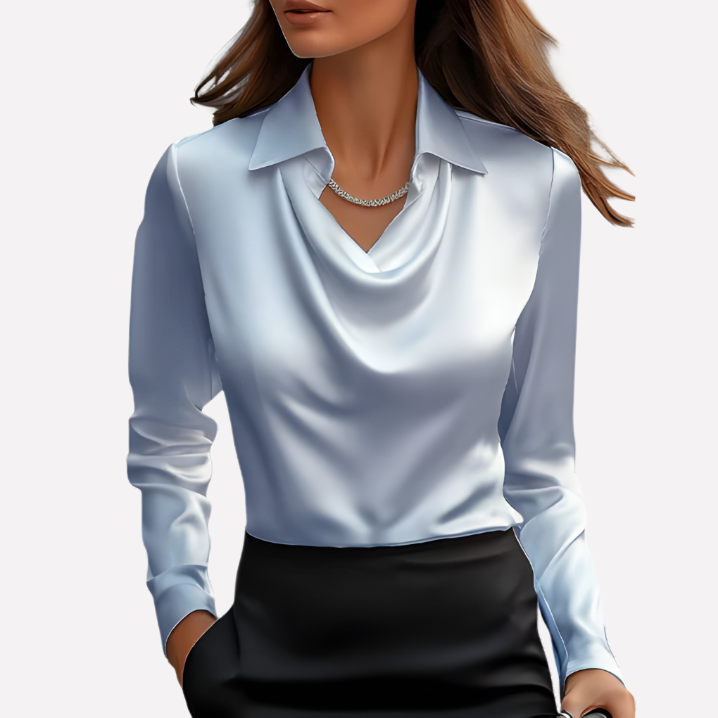 Women's Satin Cowl Neck Blouse in a Relaxed Fit