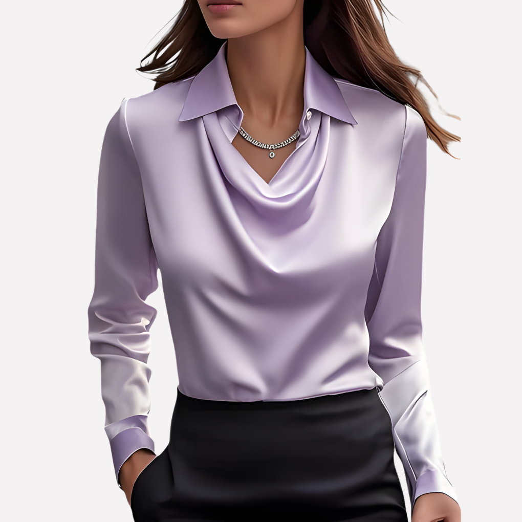 Women's Satin Cowl Neck Blouse in a Relaxed Fit