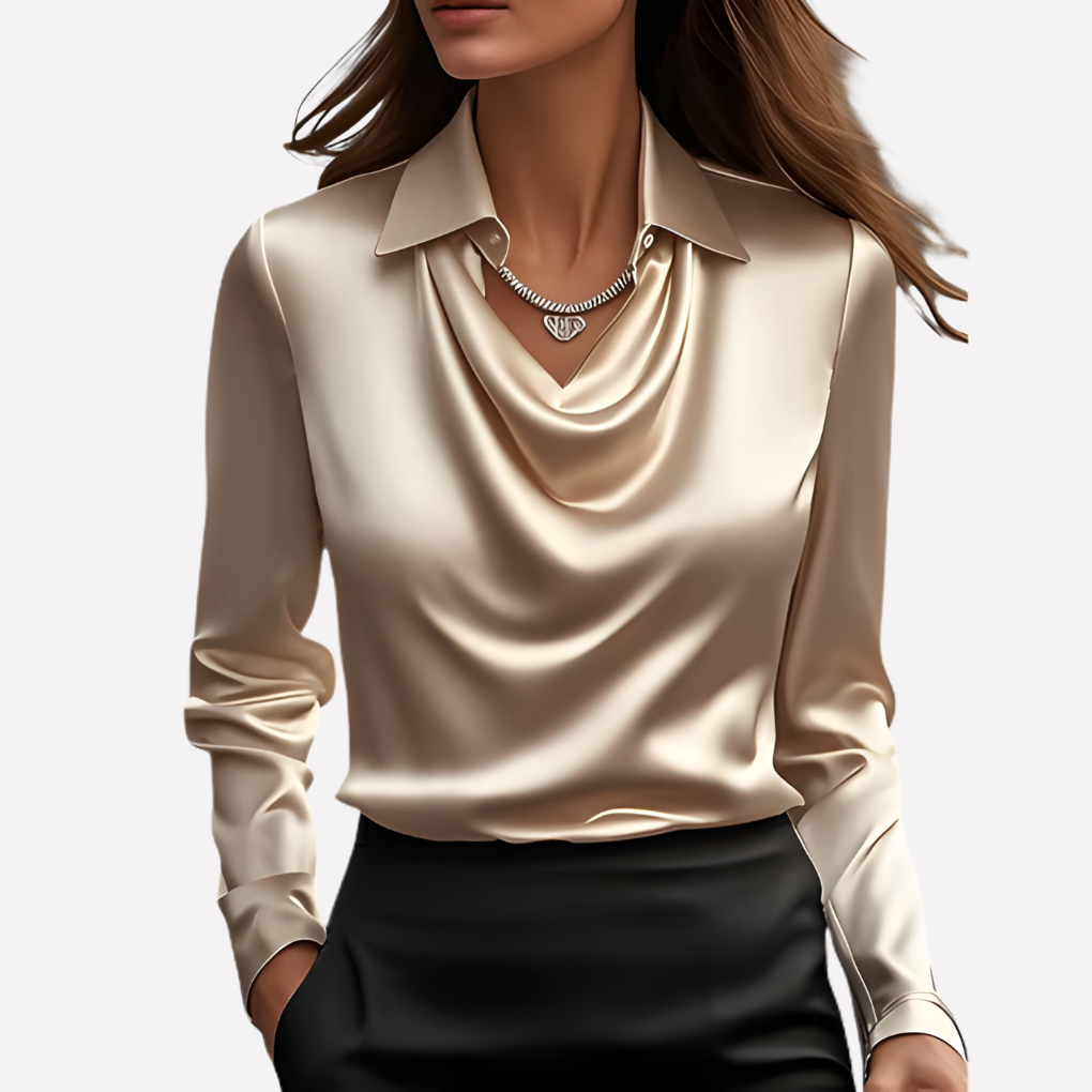 Women's Satin Cowl Neck Blouse in a Relaxed Fit