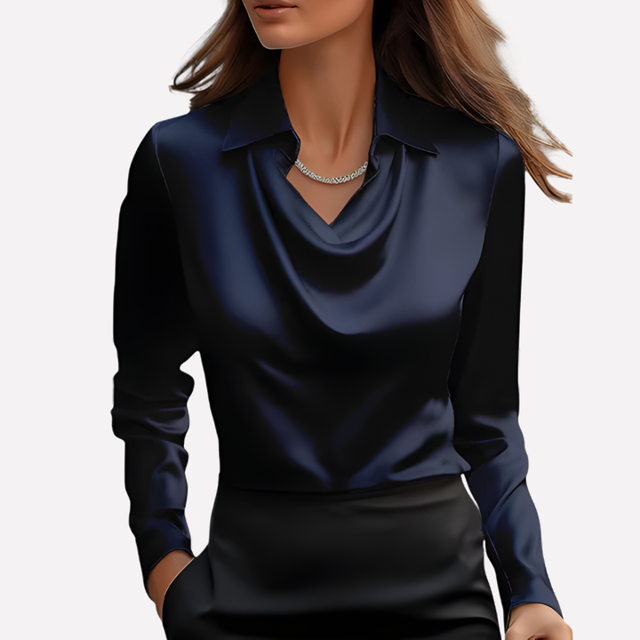 Women's Satin Cowl Neck Blouse in a Relaxed Fit
