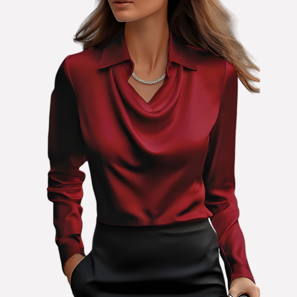 Women's Satin Cowl Neck Blouse in a Relaxed Fit