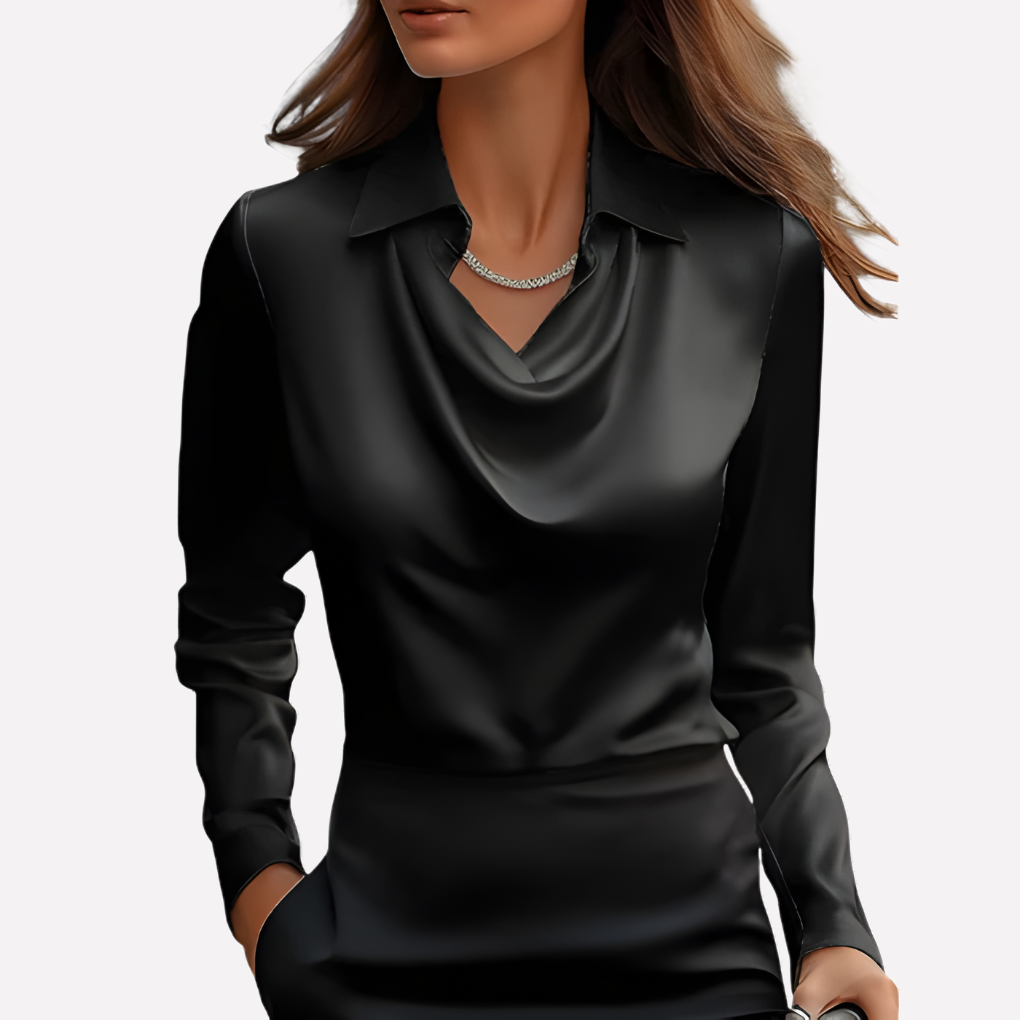 Women's Satin Cowl Neck Blouse in a Relaxed Fit