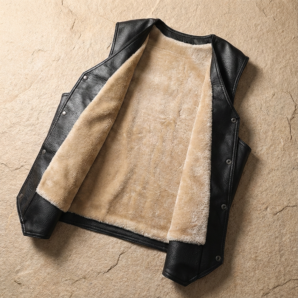 Men's Shearling Fleece Lined Gilet with Snap Button Front
