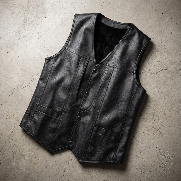 Men's Shearling Fleece Lined Gilet with Snap Button Front