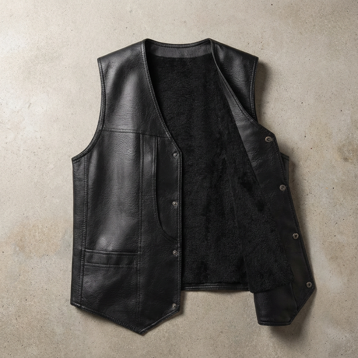 Men's Shearling Fleece Lined Gilet with Snap Button Front