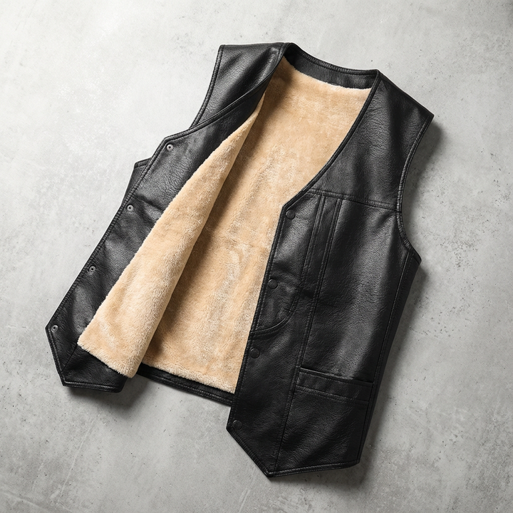 Men's Shearling Fleece Lined Gilet with Snap Button Front