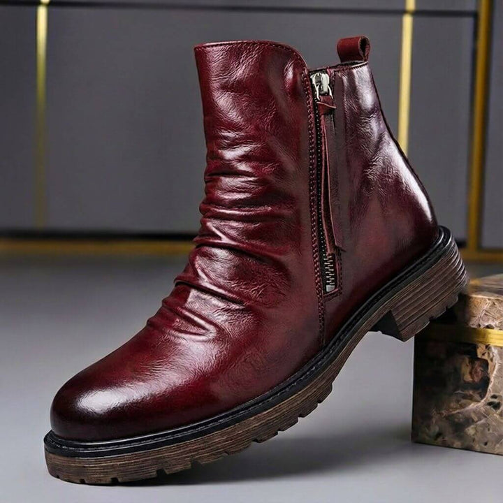 Men's Waxed Ankle Boots with Side-Zip Closure