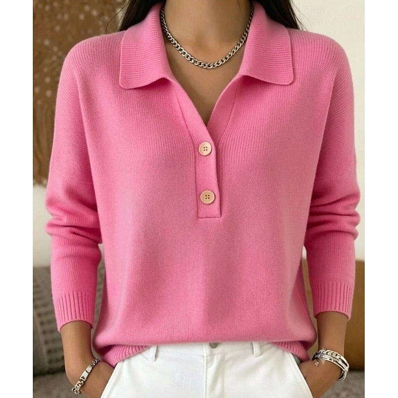 Women's Knit Polo Collar Jumper in Relaxed Fit