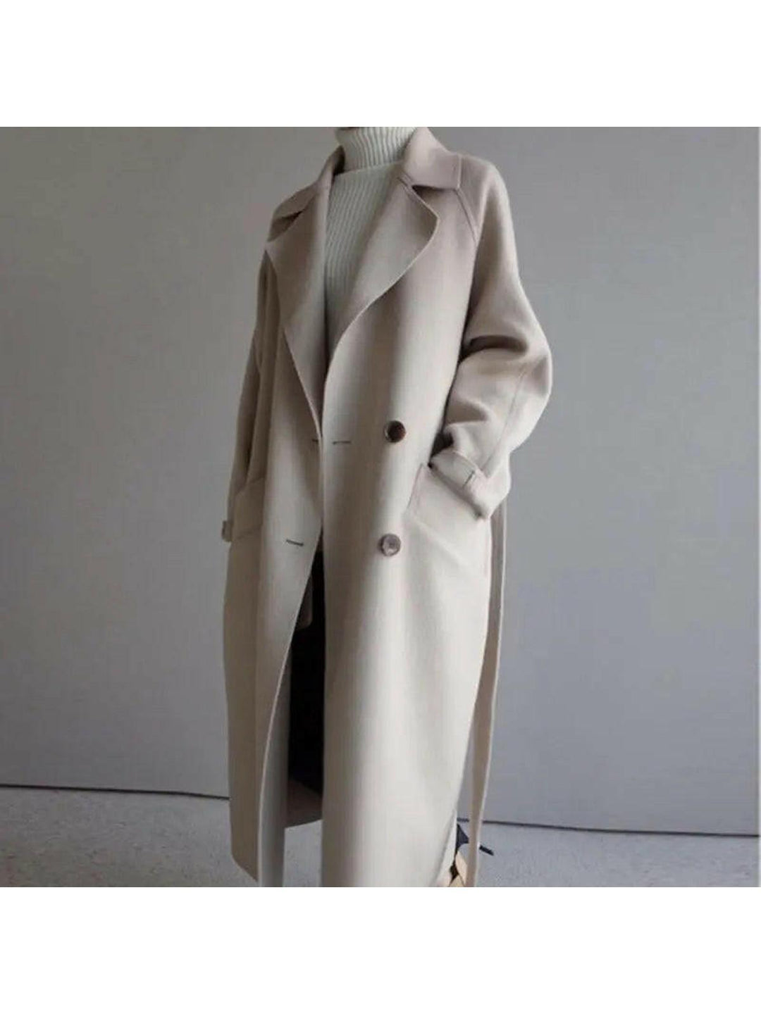 Women's Wool Long Coat with Double-Breasted Closure