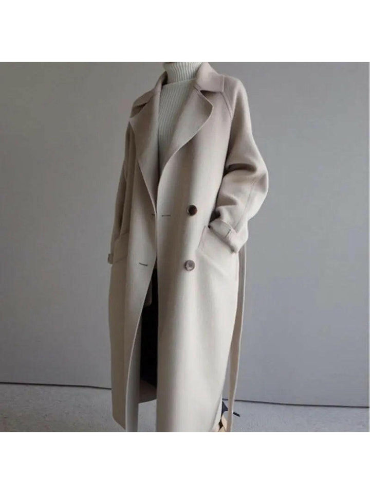 Women's Wool Long Coat with Double-Breasted Closure