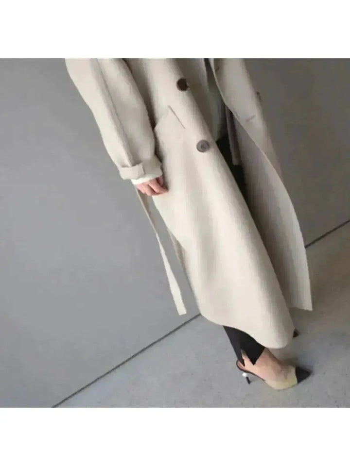 Women's Wool Long Coat with Double-Breasted Closure