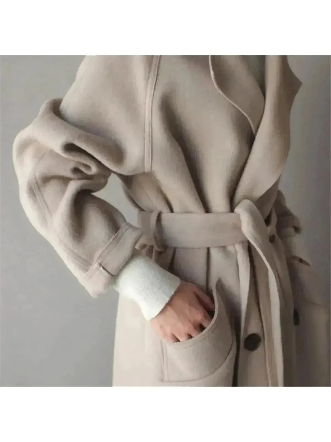 Women's Wool Long Coat with Double-Breasted Closure