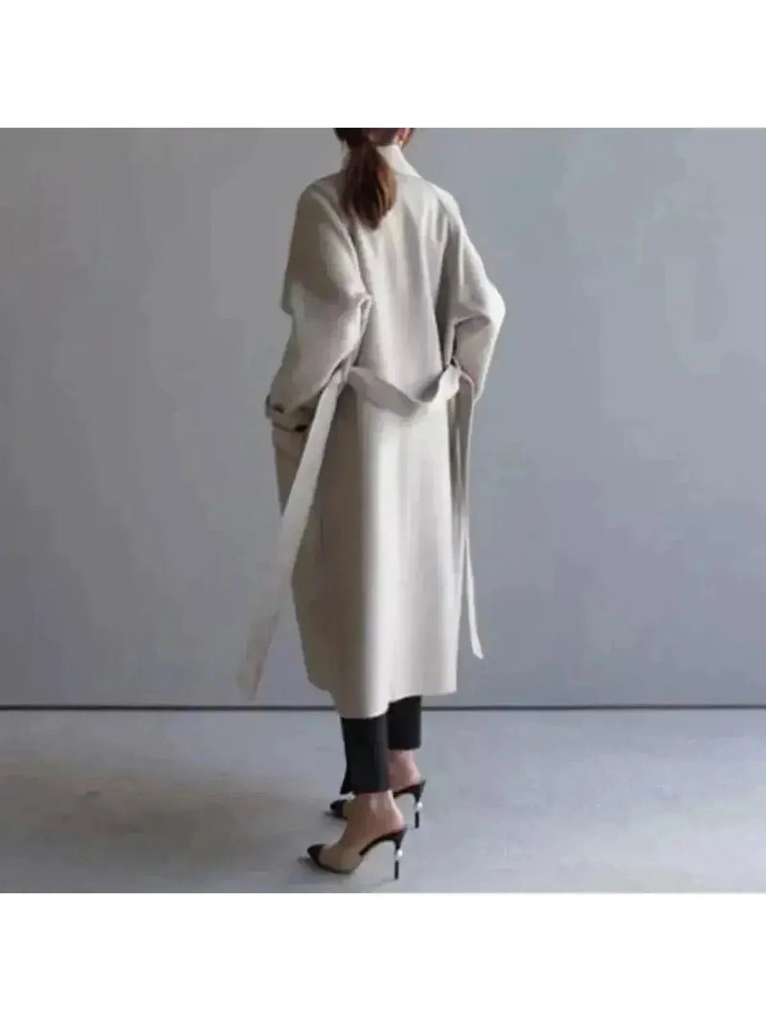 Women's Wool Long Coat with Double-Breasted Closure