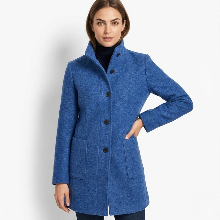 Women's Mid-Length Coat with Stand Collar and Patch Pockets
