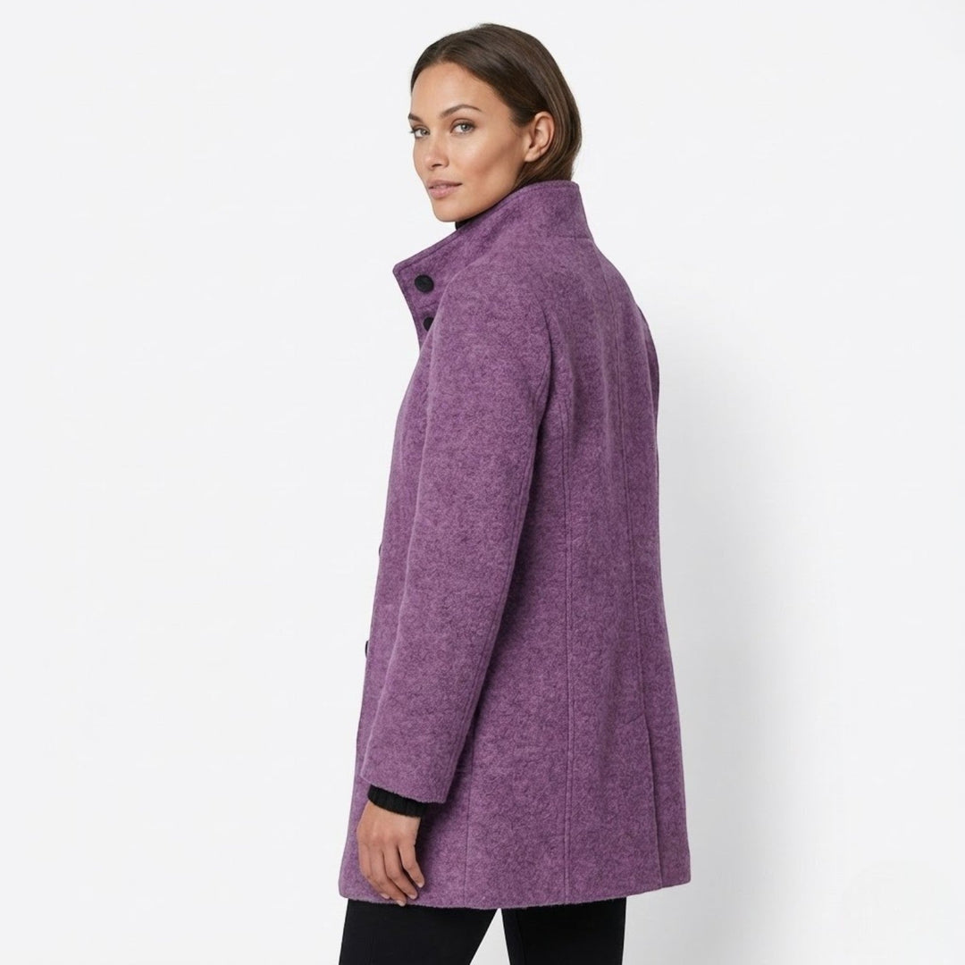 Women's Mid-Length Coat with Stand Collar and Patch Pockets