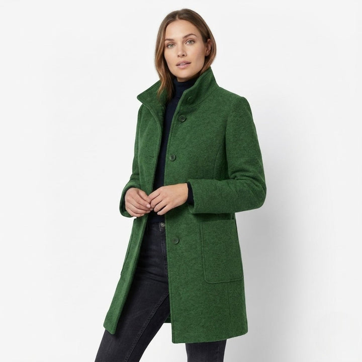Women's Mid-Length Coat with Stand Collar and Patch Pockets