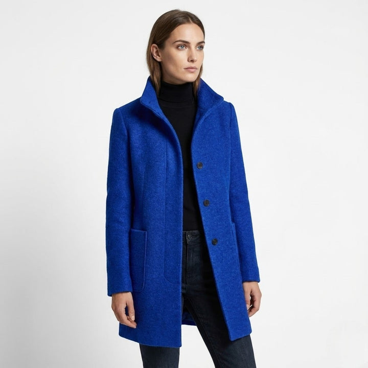 Women's Mid-Length Coat with Stand Collar and Patch Pockets