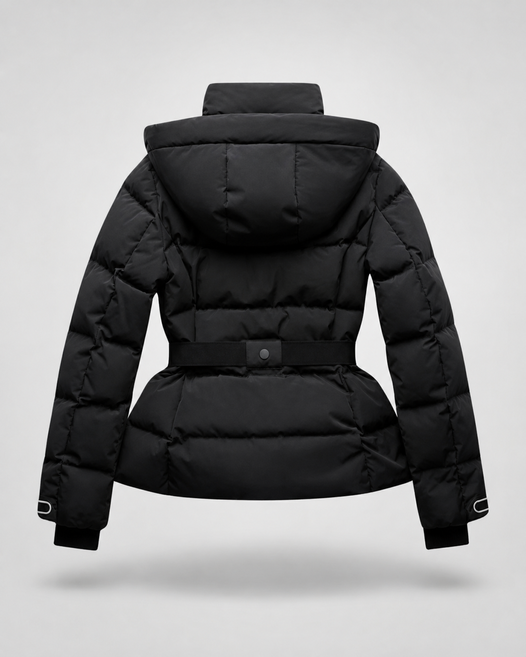 Women's Belted Puffer Jacket with Detachable Hood