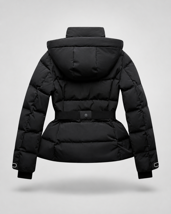 Women's Belted Puffer Jacket with Detachable Hood