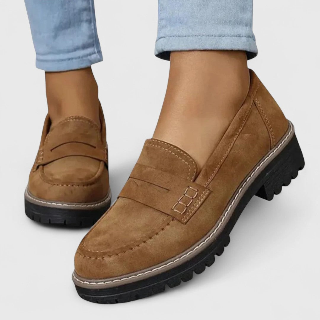 Women's Chunky Sole Penny Loafers with Rounded Toe