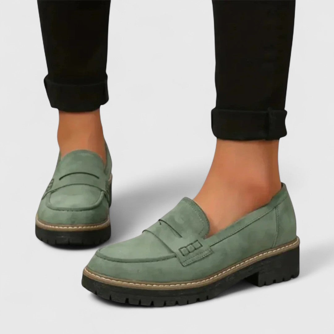 Women's Chunky Sole Penny Loafers with Rounded Toe