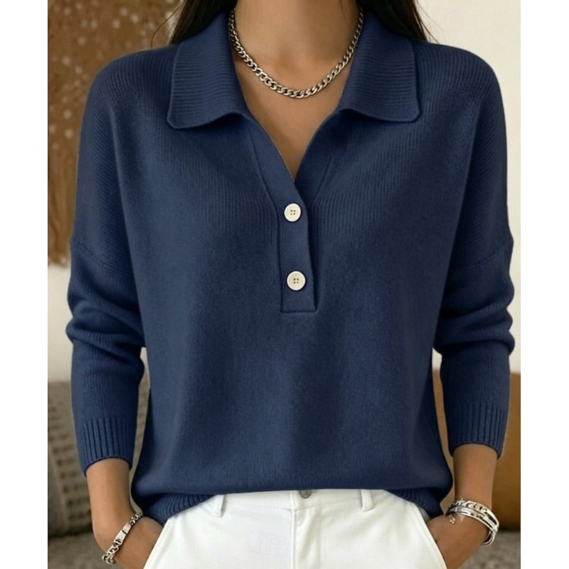 Women's Knit Polo Collar Jumper in Relaxed Fit