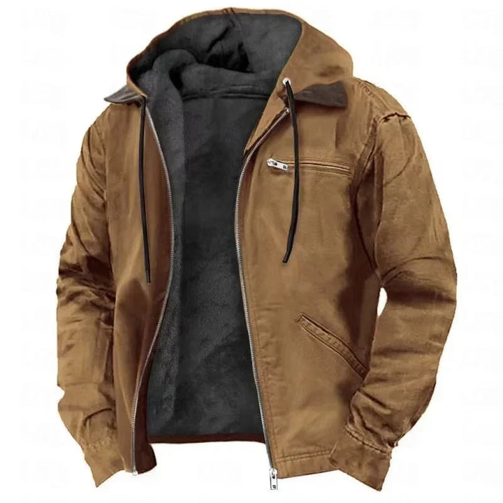 Men's Fleece-Lined Hooded Jacket with Zip Pockets