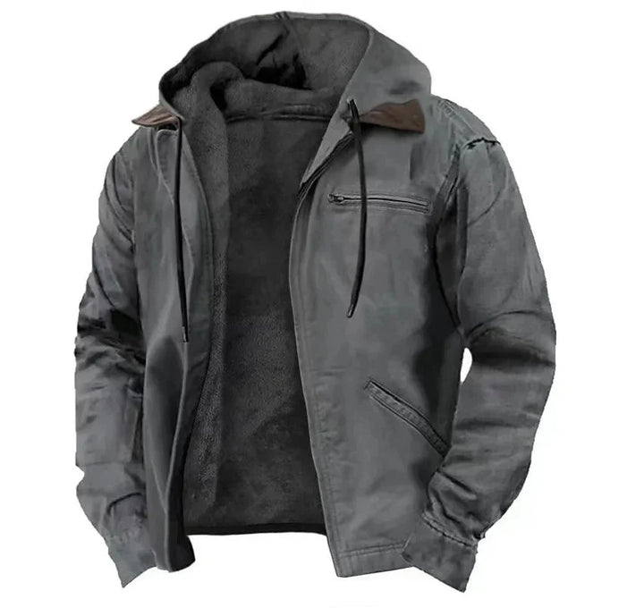 Men's Fleece-Lined Hooded Jacket with Zip Pockets