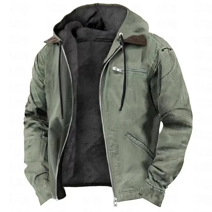 Men's Fleece-Lined Hooded Jacket with Zip Pockets