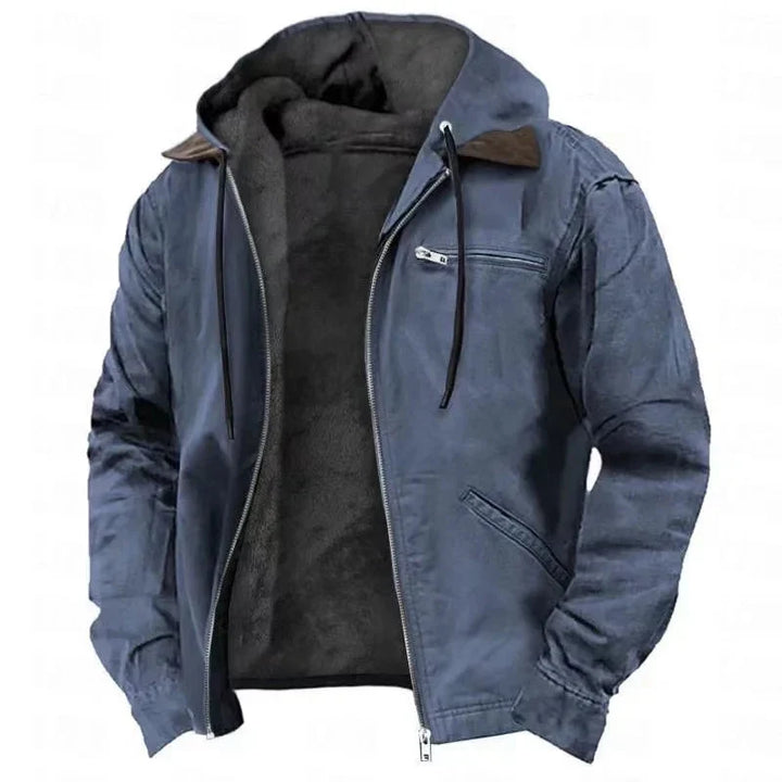 Men's Fleece-Lined Hooded Jacket with Zip Pockets